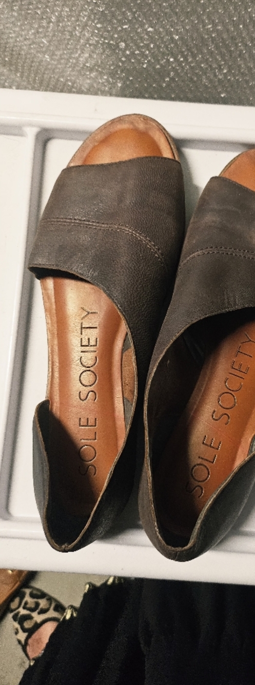 Sole Society Leather Colvan D'Orsay Women’s Sandals Flats Brown Size 8M